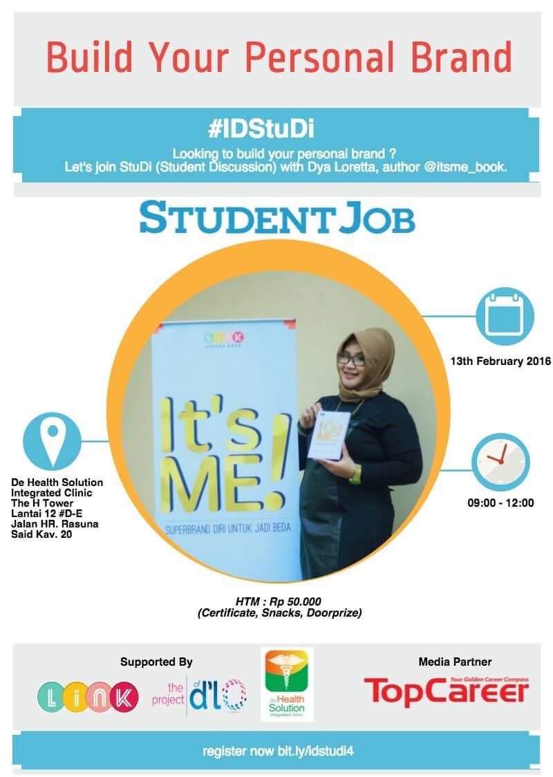 IDstudentjob's tweet photo. Hari ini! #IDStudi "Build Your Personal Brand" bersama @dyaLoretta di de Health integrated clinic 🙌 https://t.co/RUgKZp6IGJ