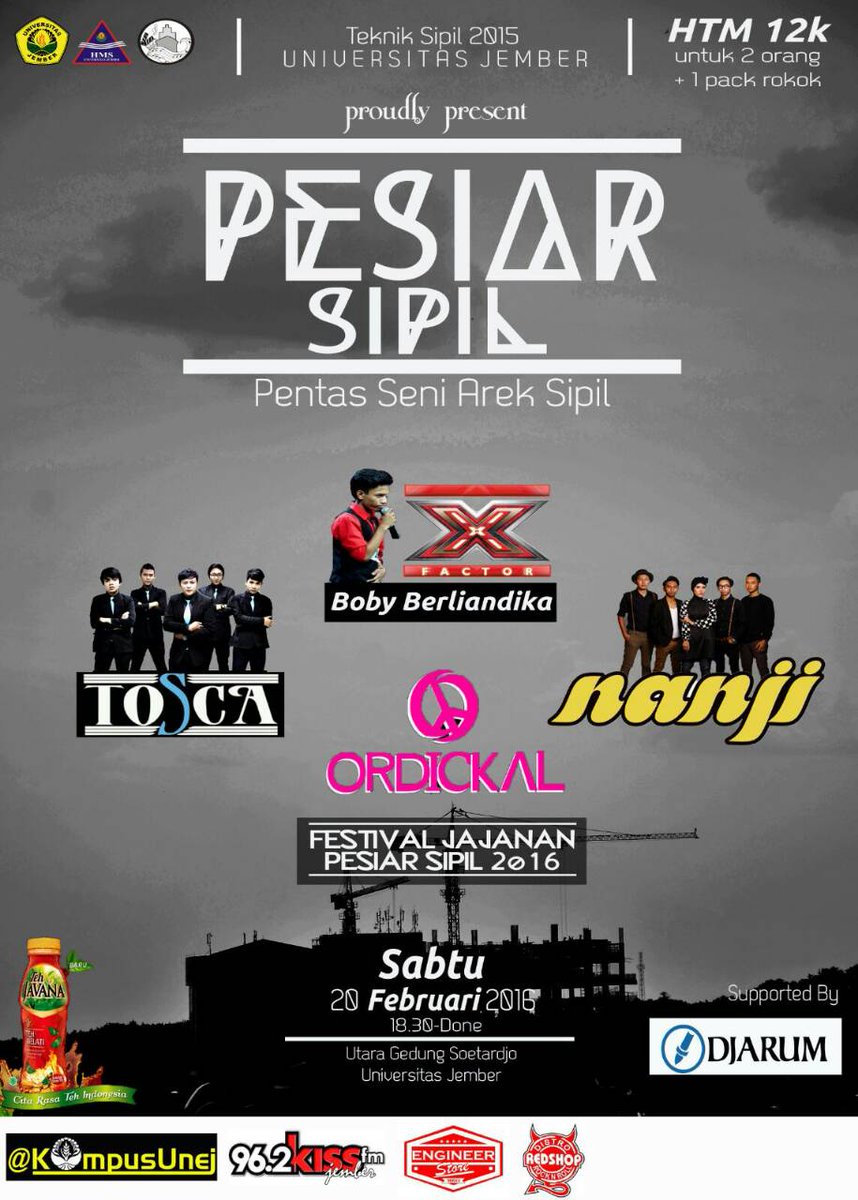 Jangan lewatkan hari sabtu 20 februari 2016 acara Pentas Seni Arek Sipil (PESIAR)