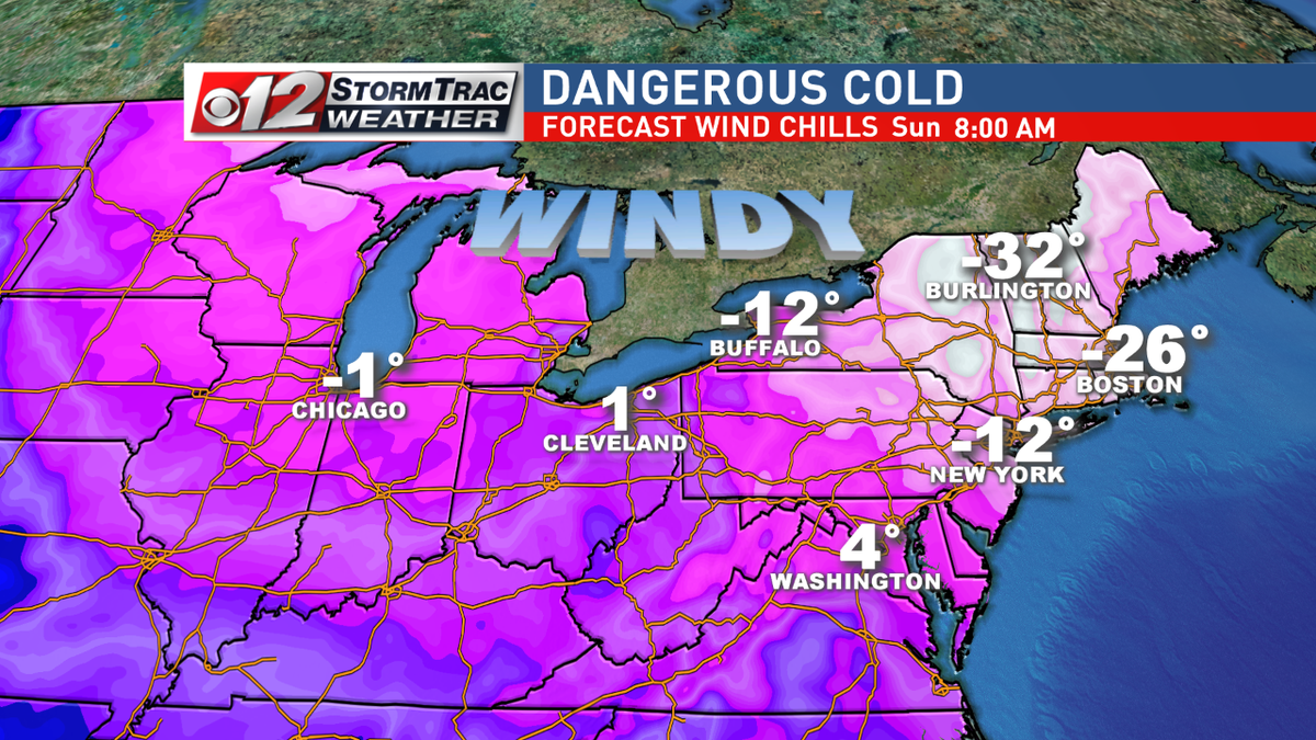 CBS12's tweet photo. Are you traveling for the 3 day weekend? Take a look at the, not just brutal, but dangerous cold!!! #BetterOffHere https://t.co/QuC2o6fJG9