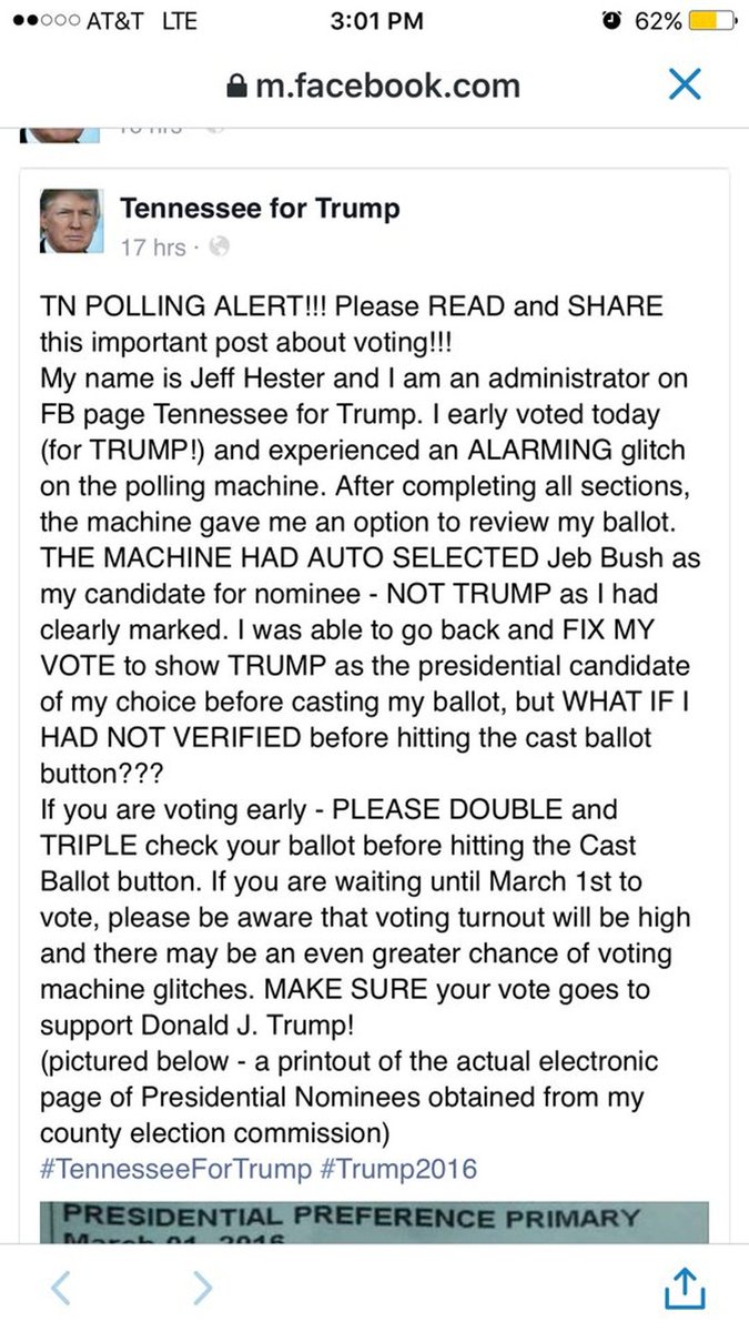 GGbear66's tweet photo. @Reince Now everybody knows that I have notified the head of the republican party of possible cheating in Tennessee https://t.co/MDCZZT2YCS