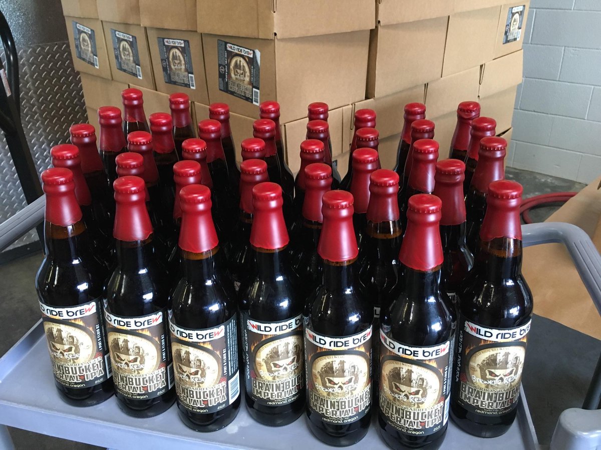 WildRideBrewing's tweet photo. We aged Brain Bucket IIPA in bourbon barrels...and it's delicious! #inRedmond #fancybottles #bourbon https://t.co/xd4JdRzte8