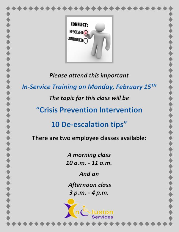 ICS Employee In-Service Class, See you on Monday February 15th !
