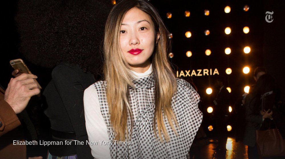 NYTFashion's tweet photo. At a BCBG Max Azria show, one guest explains the thinking behind her outfit. https://t.co/fisKdX08j2 https://t.co/fo5PJ28gaZ