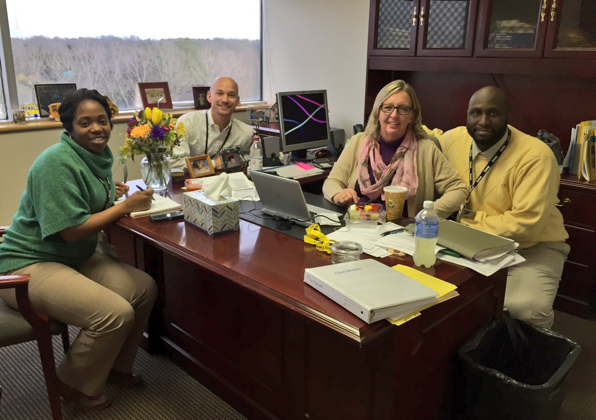 CharMeckSchools's tweet photo. #MeetCMS from left to right, Kristi Harden, route genius Kevin Devore, the nucleus Janet Thomas & host Delvico Dunn. https://t.co/dwnYzGAzeX