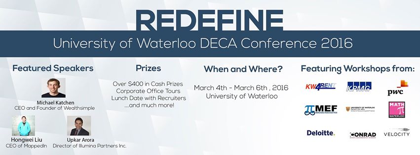#DYK REDEFINE will be <a href="/UW_DECA/">Waterloo DECA</a>'s 11th invitational! Lots of networking &amp; prizes to be won! uwdeca.com/conference