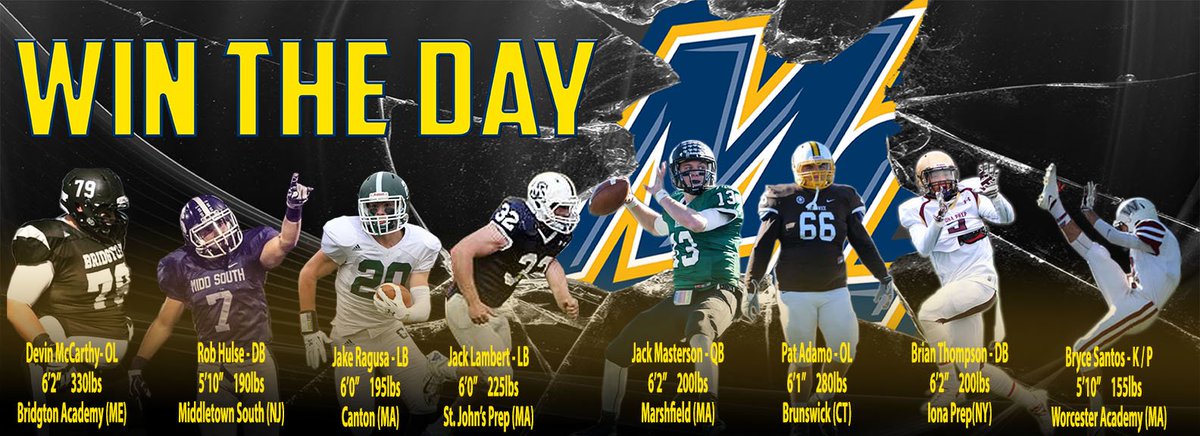 Merrimack_FB's tweet photo. Excited to release another wave of great recruits! There are more on the way. Stay tuned. #MCFootball #WinTheDay https://t.co/qeYH6iFNZH