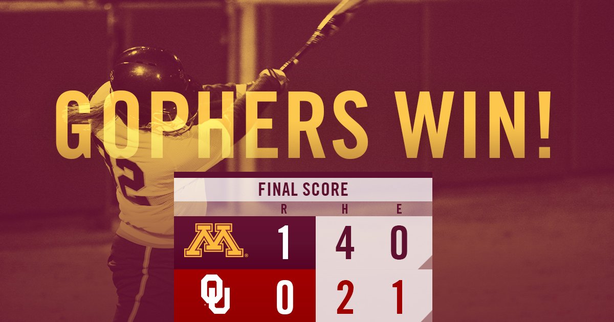 GopherSoftball's tweet photo. Dwyer FOR THE WIN! #Gophers defeat #8 Oklahoma in their second game of the night! https://t.co/pllMsF4xab