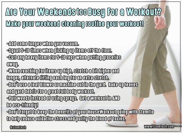 stemtech's tweet photo. #Weekend #Workout! Get busy at home if you can't make it to the gym! #weekendwarrior #stemflo https://t.co/QwcUrUAiHe