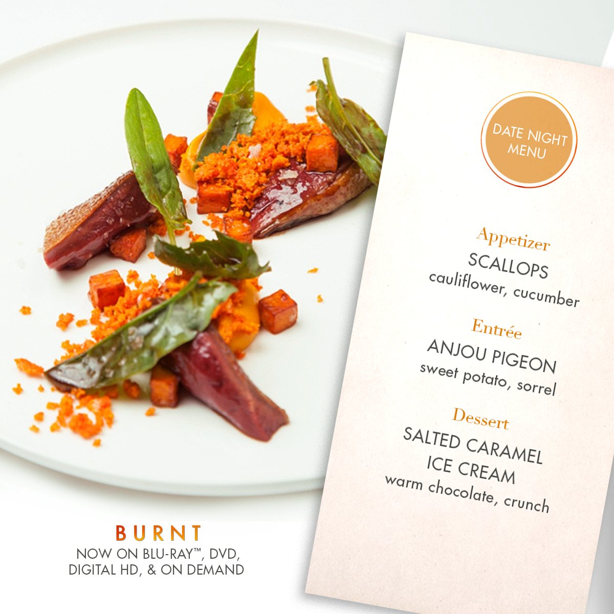 Make this week's date night extra special with a menu that's as beautiful as it is delicious. #BurntMovie