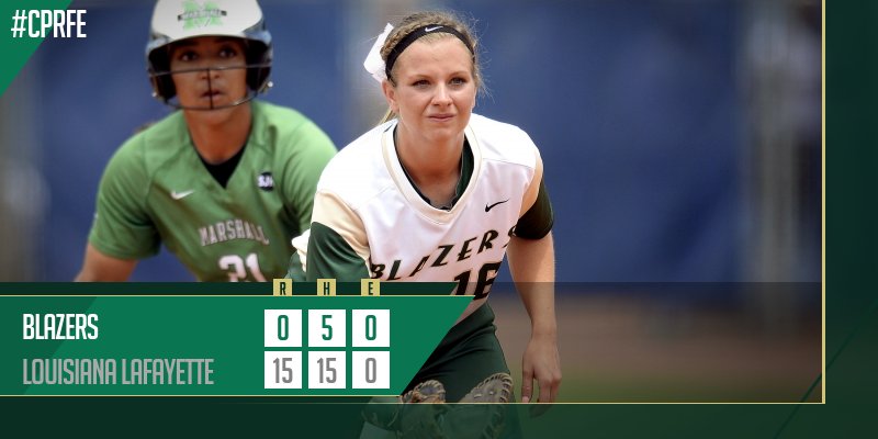 FINAL | @uabsoftball falls to No. 11 Louisiana Lafayette 15-0 to open the Sand Dollar Classic. #Team17 #GoBlazers