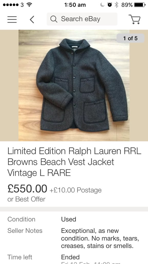 Robbie_Peru's tweet photo. @AskeBay The offending item #menswear #ebayproblems #rrl #ralphlauren #brownsbeachjacket #brownsbeachvest https://t.co/t4FMUrrAX5