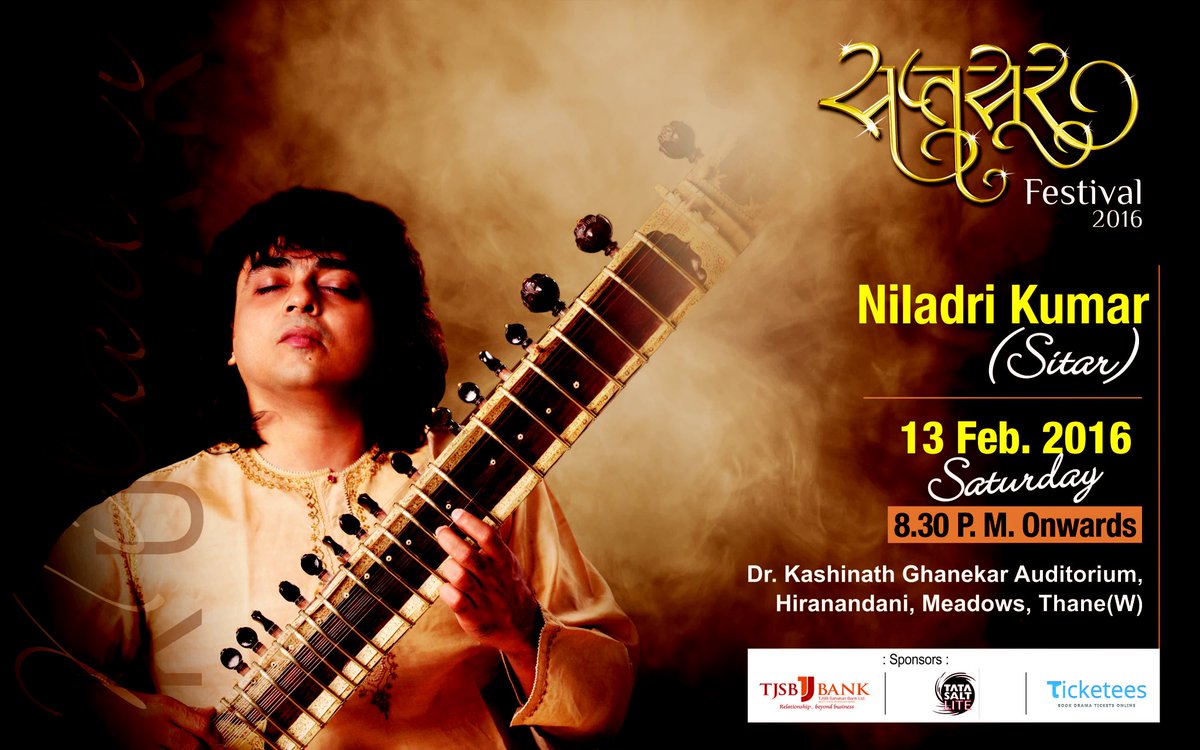 MusicSaptsur's tweet photo. #Saptasur welcomes #niladrikumar to #kashinathghanekarnatyagruh #thane #stringsattached https://t.co/txMeEmRYKm