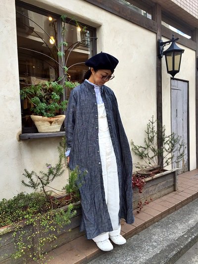 ネストローブ nest Robe ブラック リネンバンドカラーシャツワンピース