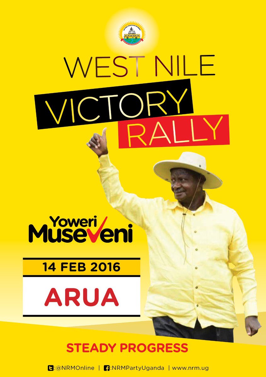 NRMUpdate's tweet photo. Our victory rally parade has started!!VICTORY IS OURS on 18th Feb 2016.Join us in WestNile #SteadyProgress #VoteSevo https://t.co/FPgYRuESZl