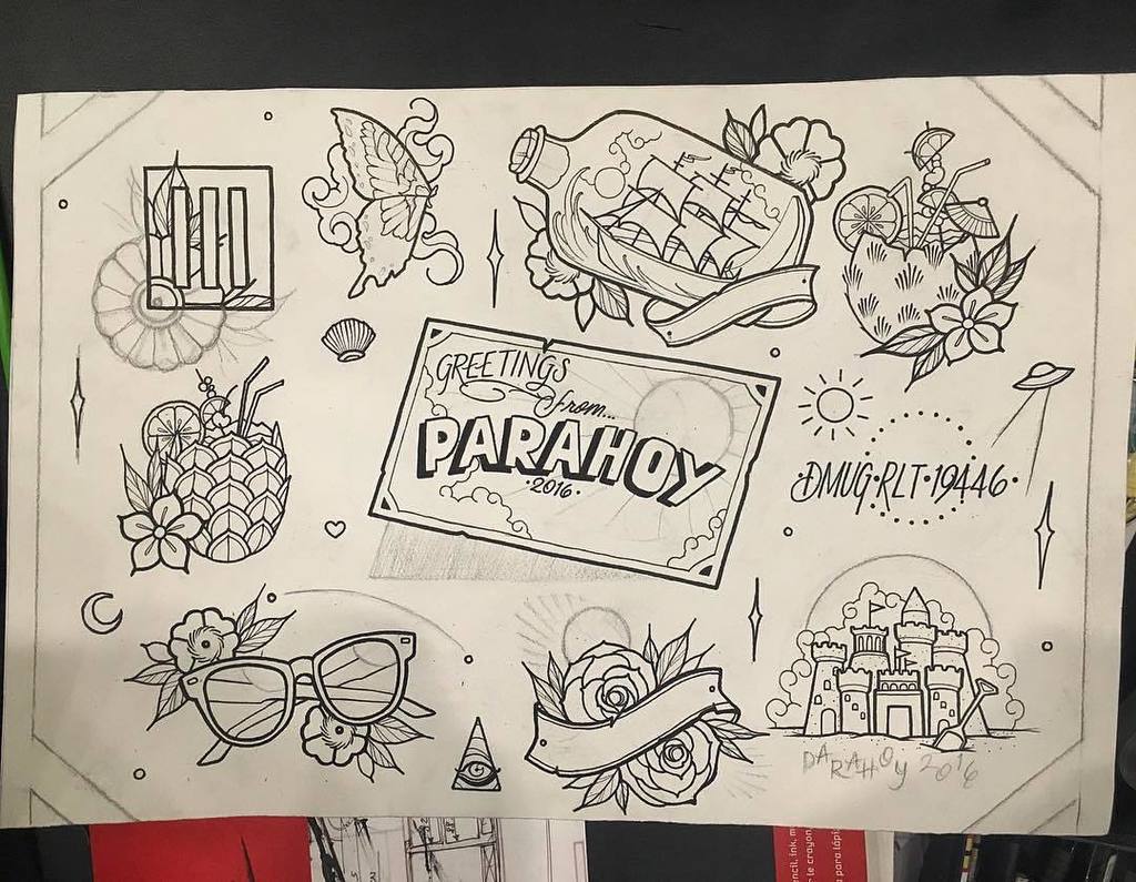 paramorism's tweet photo. #paramore: Here's a sneak peek at the tattoo flash that @dmuggg will be doing on board PARAHOY! (https://www.instag… https://t.co/fhRlMgsIsH