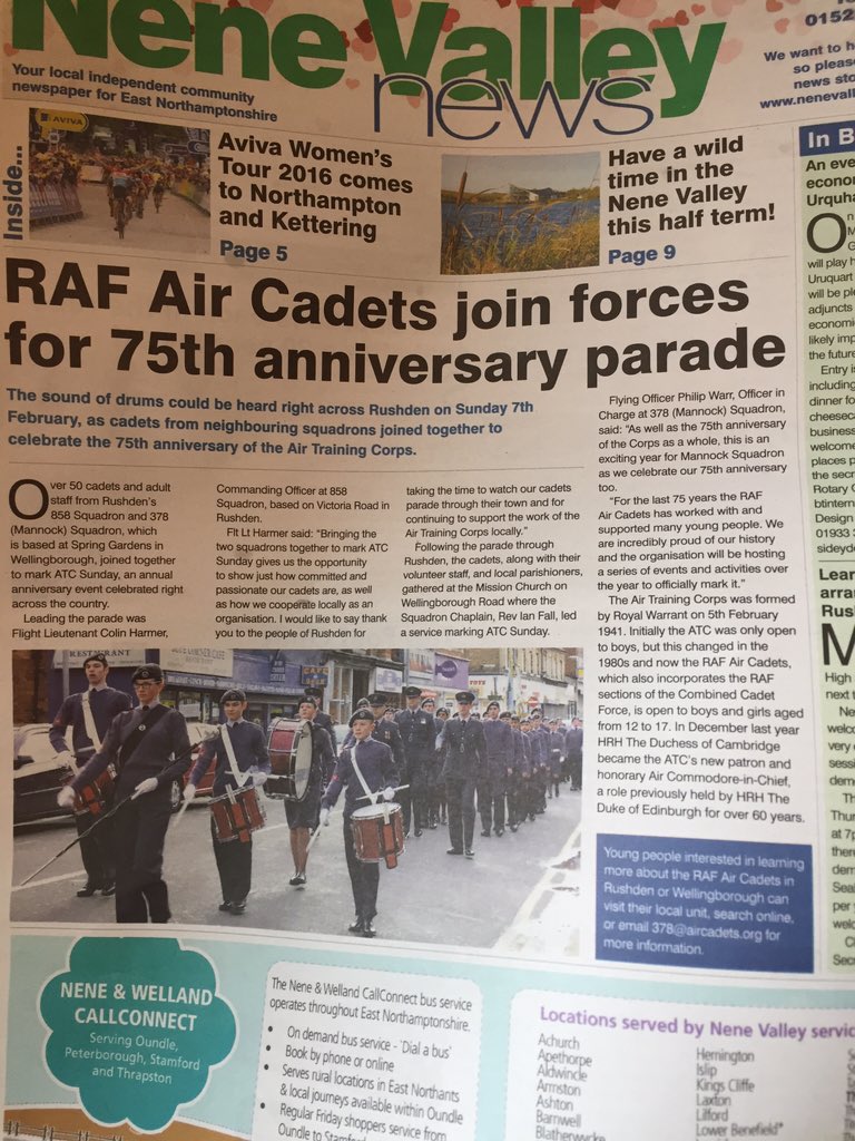 HQC_E_MEDIACDTS's tweet photo. Nice to see @378ATC and @858RushdenATC on the front page of today's @NeneValleyNews #aircadets #ATC75 #378MCO https://t.co/MNaqiRLYHi