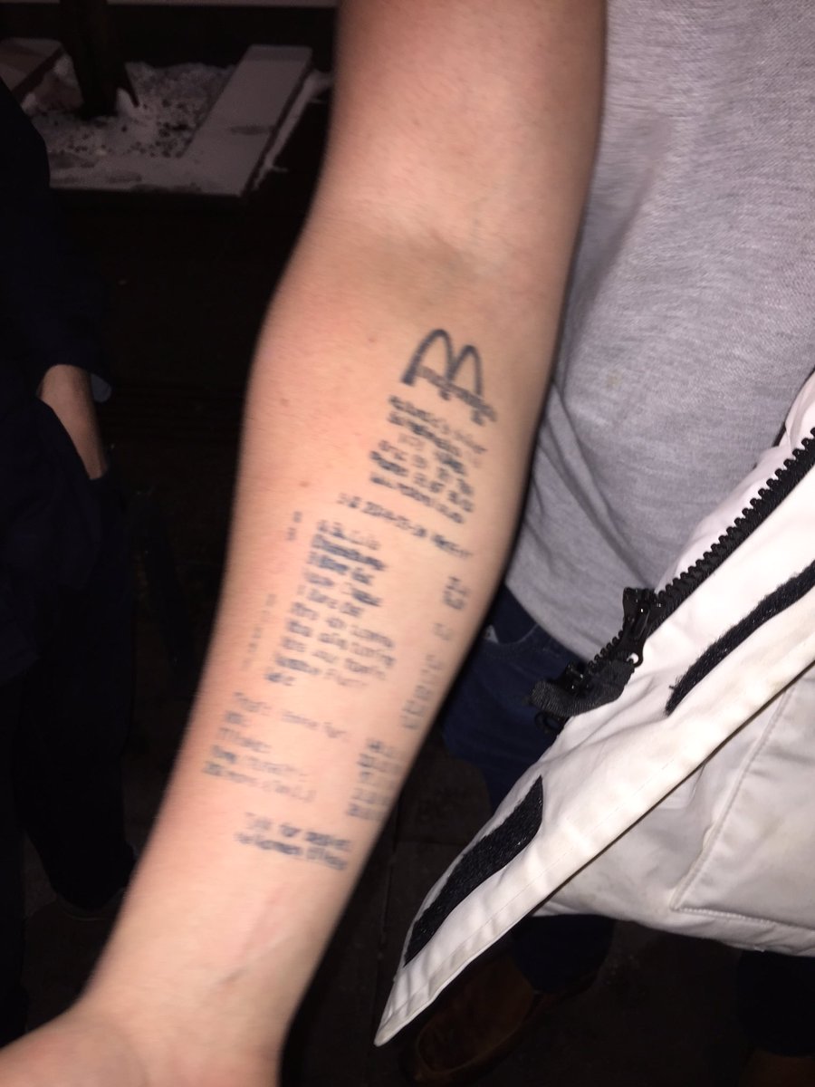 CharlieW_96's tweet photo. I found the guy with the macdonalds receipt tattoo, what a legend/twat https://t.co/G9HoxGy4NB