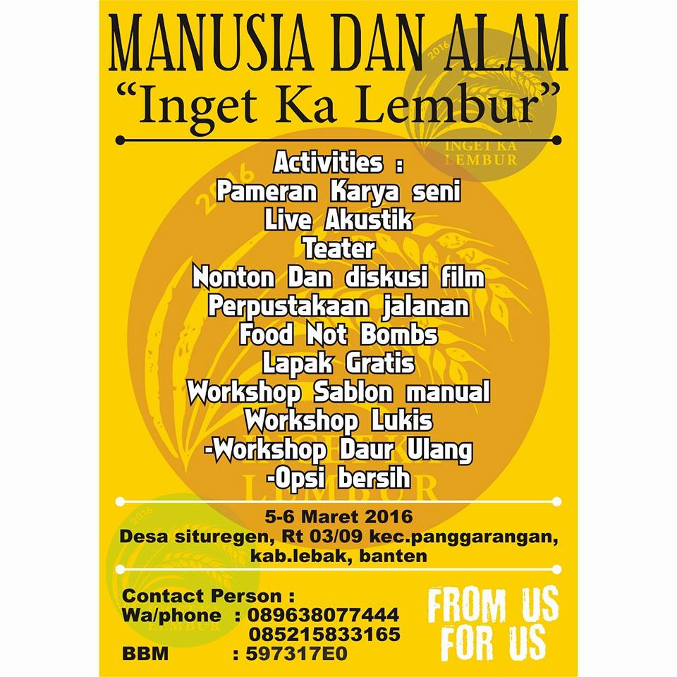 Manusia &amp; Alam 2016. Penyelenggara msh menerima donasi pakaian layak pakai,buku layak baca dll. Utk info bisa hub CP