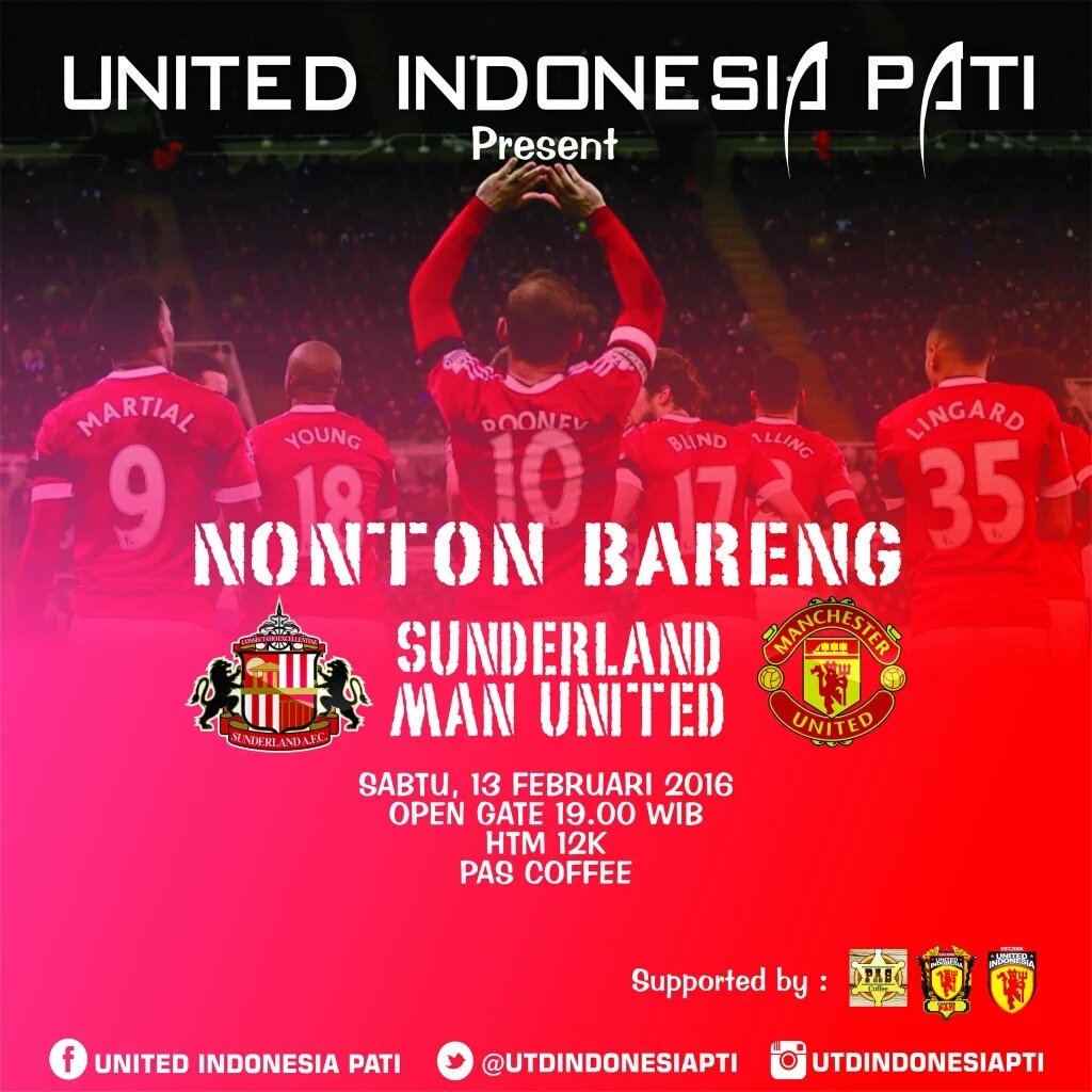 UtdIndonesiaPTI's tweet photo. NOBAR UI PATI 😈😈😈
⚽ Sunderland vs Man Utd
📅 Sabtu 13/2/2016
⏰ 19.00 WIB
🏢 @pas_coffee 
💰 HTM :12k
Cc: @infosuporter https://t.co/EU9BAThLdZ