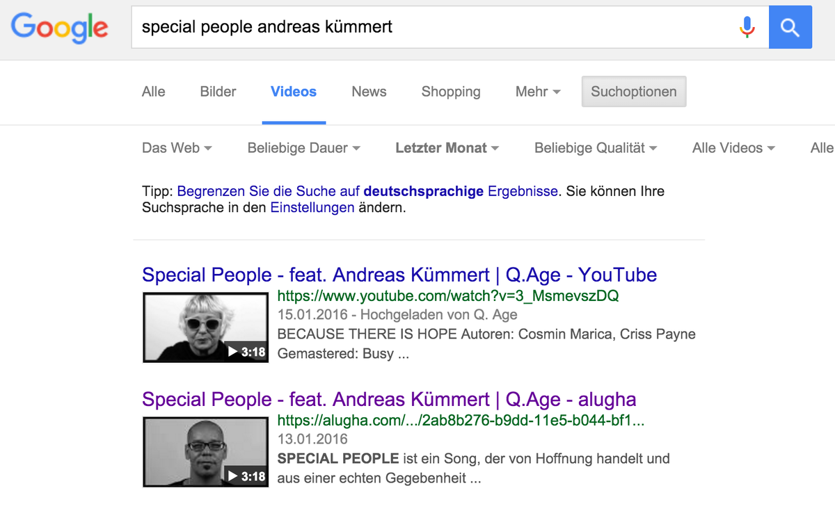 alughaofficial's tweet photo. The new #alugha #videopages doing quite well on the #google #search. #AndreasKuemmert #qage #music #multilingual https://t.co/ZRfUaOkkDD