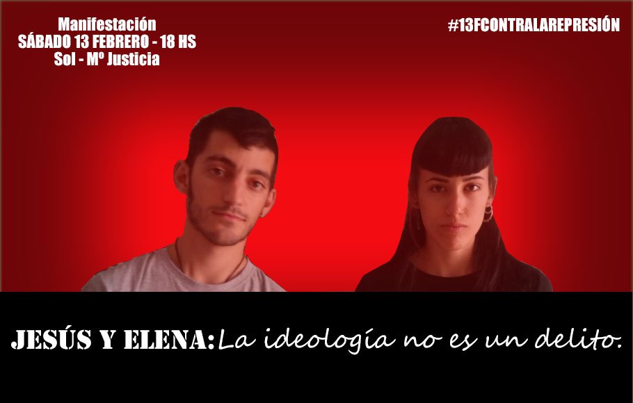 Libertad_Isma's tweet photo. Elena y Jesús siguen a la espera de juicio tras el asalto policial al CS13Rosas #13FContraLarepresión @AbsCS13Rosas https://t.co/nDhdd4n24D