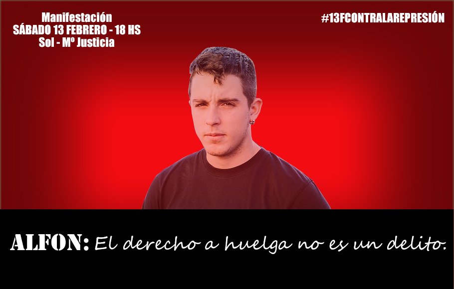 Libertad_Isma's tweet photo. Alfon lleva casi 7 meses encarcelado por un montaje policial #AlfonLibertad @Alfon_libertad #13FContraLaRepresión https://t.co/dlLHxjn3cz