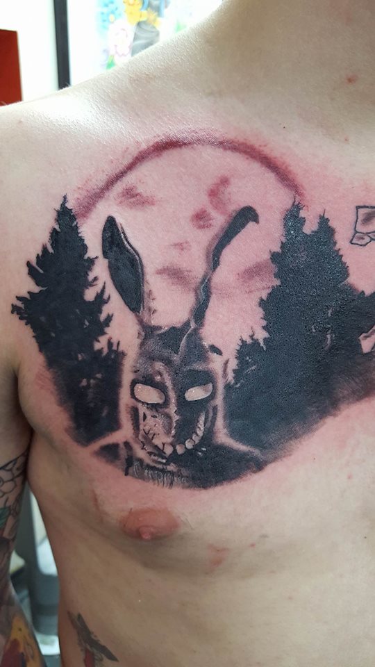 Donnie Darko tattoo blackwork blackworktattoo popculture movie  movietattoo bunny horror linework forearmtatto  Ink tattoo Bunny  tattoos Tattoo designs