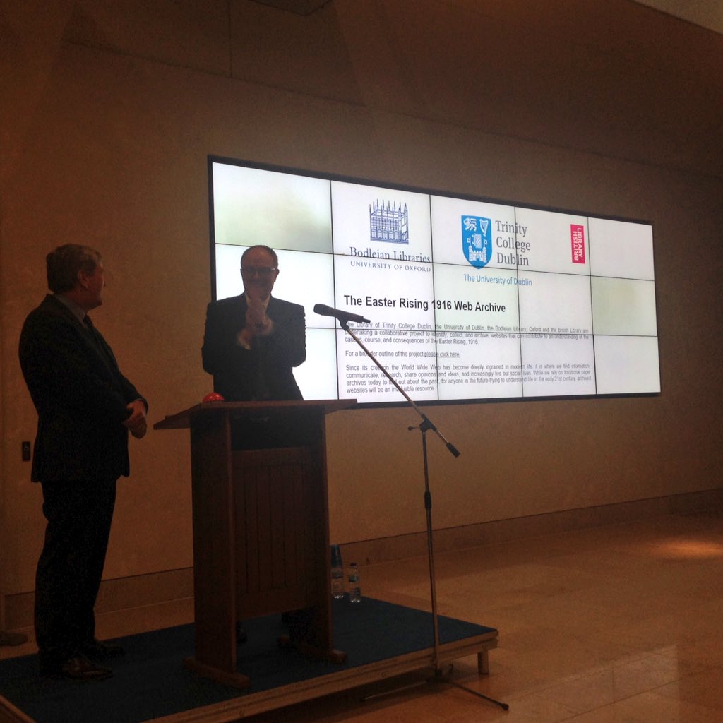IrelandEmbGB's tweet image. Ambassador @DanMulhall launched @bodleianlibs @tcddublin @britishlibrary Easter Rising web archive after his lecture