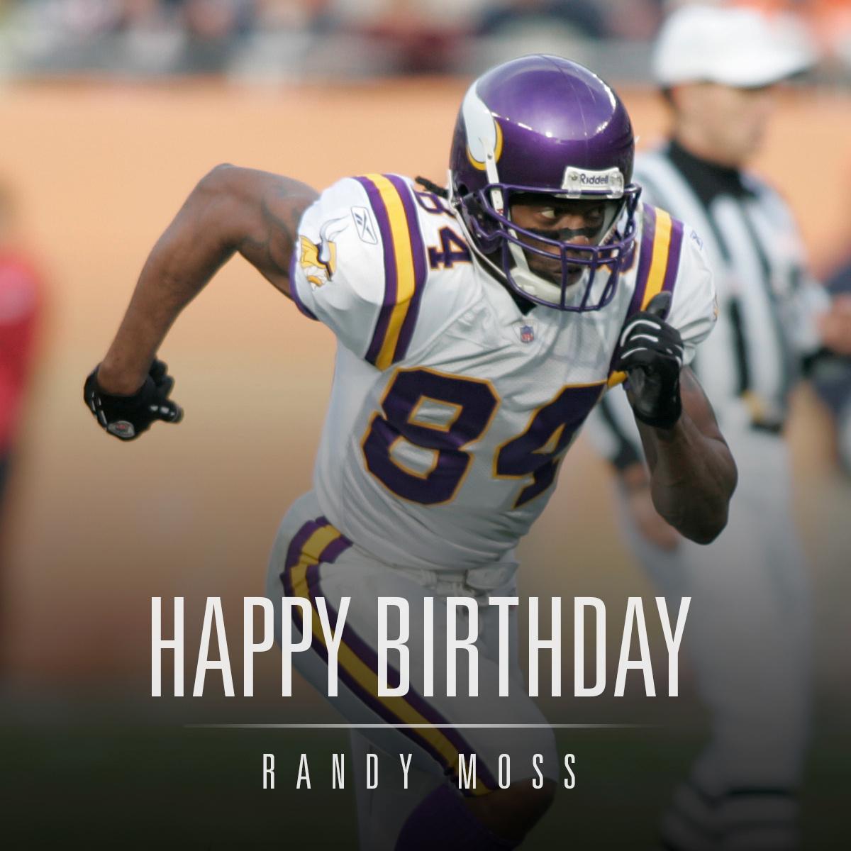Vikings's tweet photo. Happy birthday to the #GOAT, @RandyMoss! 🐐🐐🐐 https://t.co/aOMQAeztcr