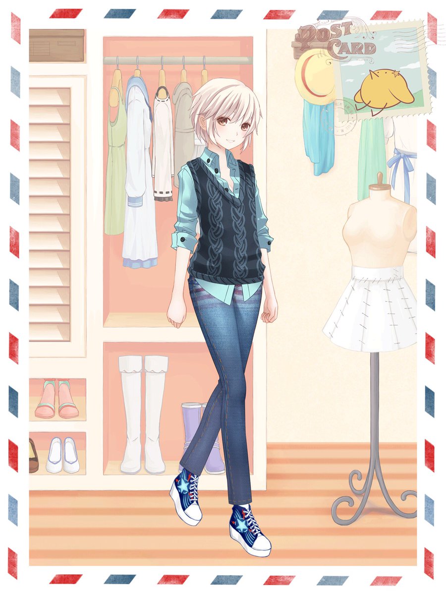 まりね ミラクルシャイニングニキ A Twitter 144 男装 男装 5 ヘアスタイル ボブ ワイルド コート ニットのベスト トップス 夏色ブラウス ボトムス 米国旗ジーンズ 靴下 綿ソックス白 靴 流れ星のスニーカー ニキ日記 T Co Qte7mads