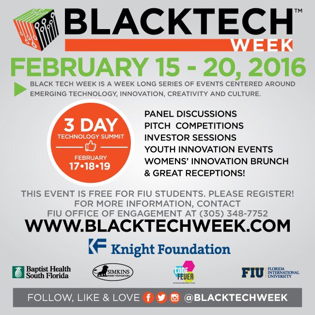 Getting fired up 4 <a href="/BlackTechWeek/">Black Tech Week</a> <a href="/FIU/">FIU</a>! Free for <a href="/FIU/">FIU</a> Students! Cc: <a href="/knightfdn/">Knight Foundation</a> <a href="/matthaggman/">Matt Haggman</a> <a href="/ndahlberg/">Nancy Dahlberg</a> <a href="/Binsen/">🍞𝖊𝖒𝖔 𝖇𝖗𝖊𝖆𝖉🍞</a> #305
