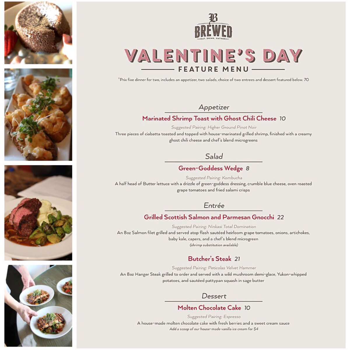 BREWEDfw's tweet photo. Our chef has created an outstanding V-Day menu for the weekend!! https://t.co/HsLGJzOXrg