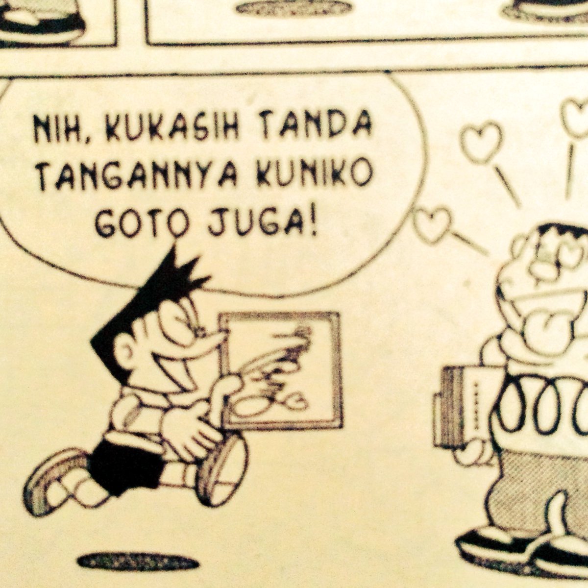 Bahasa_DoraBot's tweet photo. Aku kasih tanda tangannya kuniko goto!

「後藤くにこのサインもあげるよーん」とお調子者スネ夫。

＊tanda tanganサイン https://t.co/OJuYf0CUoH