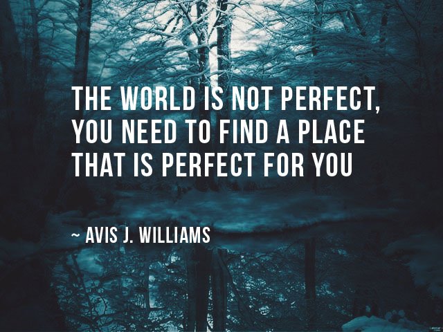 “the world is not perfect, you need to find a place that is perfect for you” ~ Avis J. Williams #quotes #inspiration