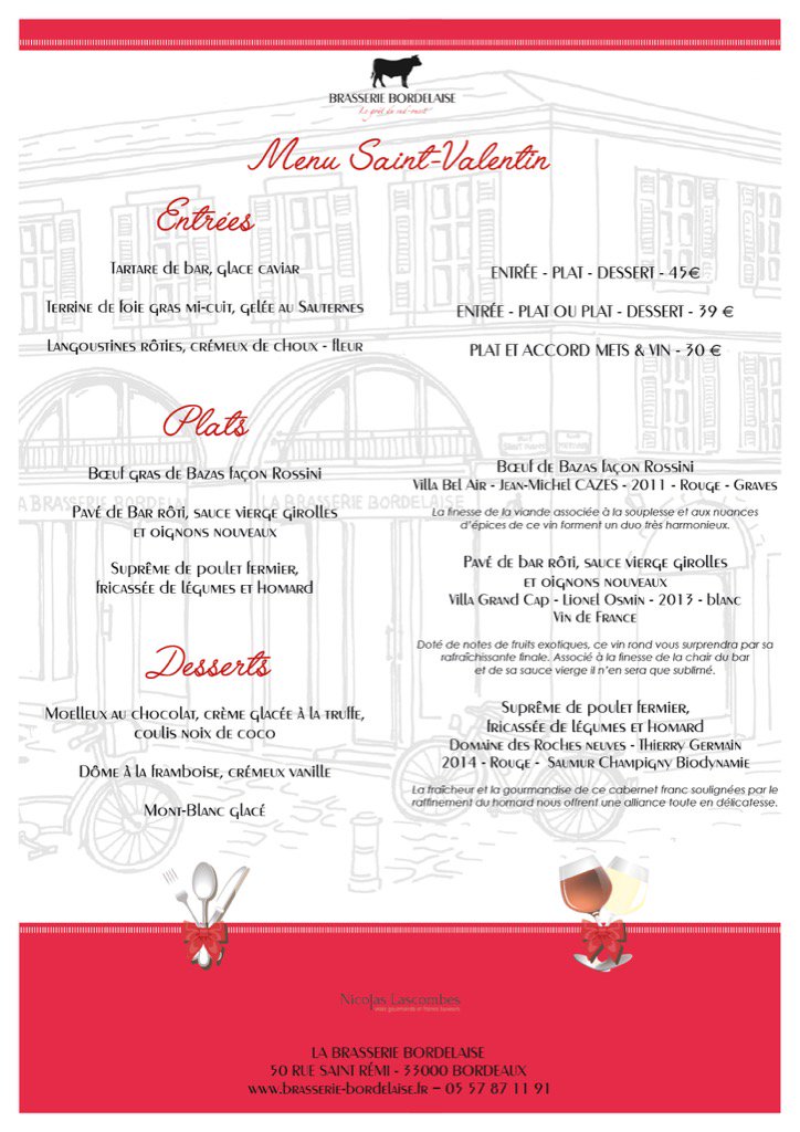 La #SaintValentin à la brasserie bordelaise , ça commence aujourd'hui