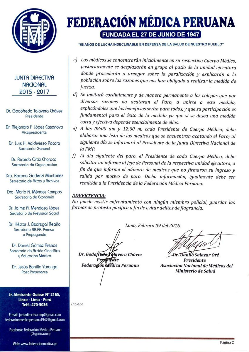 FedMedica's tweet photo. Directivas para el correcto acatamiento del Paro Médico Nacional del 17.02.16 https://t.co/8fHhX1uikf