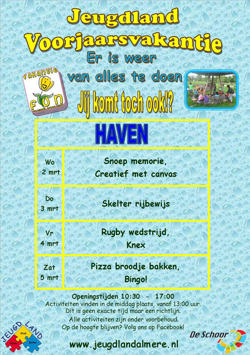 Het programma voor de #voorjaarsvakantie van <a href="/haven_jeugdland/">Jeugdland-Haven</a> <a href="/deschoor/">De Schoor</a> #VakantieFUN