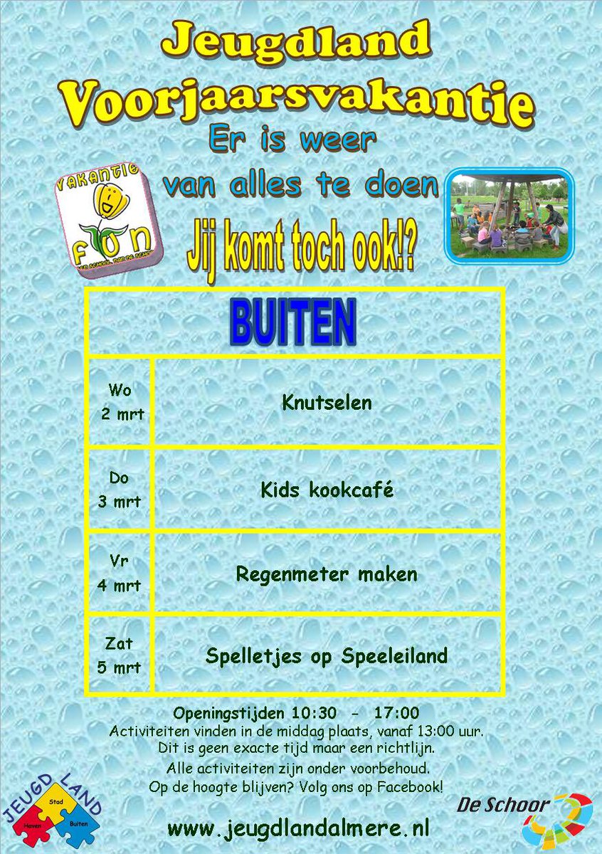 Het programma voor de #voorjaarsvakantie van Jeugdland-Buiten <a href="/deschoor/">De Schoor</a> #VakantieFUN