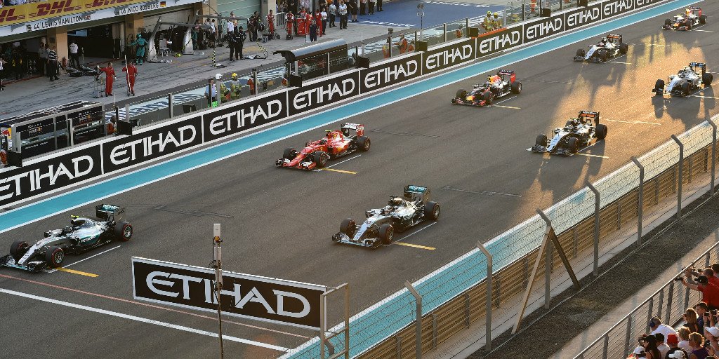 F1's tweet photo. 5 WEEKS TODAY: First grid of the 2016 #F1 season will be decided in Australia

Here's the last one (Abu Dhabi, 2015) https://t.co/PDdokQBuOt