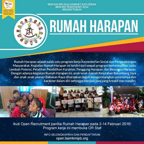 H-1 Close Recruitment Rumah Harapan.Pendaftaran &amp; deskripsi cek di: open.bemkmipb.org
<a href="/TweetAsrama/">Asrama PPKU IPB</a> <a href="/tweetIPB/">Kabar Kampus IPB</a>