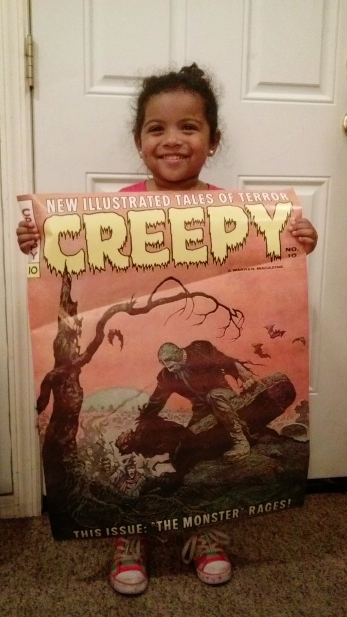jmid2002us's tweet photo. @frazettagirls my Lil 1 with poster to Creepy10
#Frazetta #fantasyart #tesla #frazettafans #warrenpublishing #creepy https://t.co/8oirAbSYyp