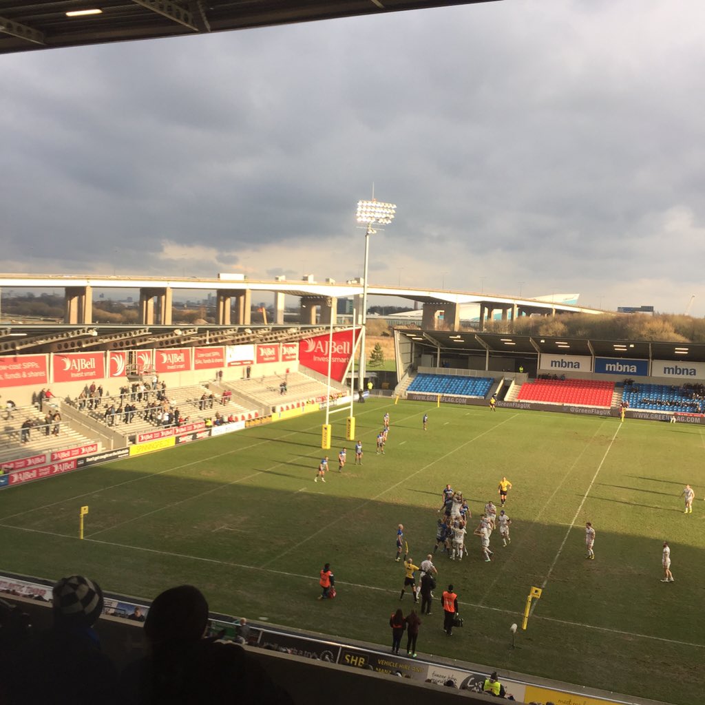 RugbyPodcast's tweet photo. There IS other rugby on besides #6Nations...Sale doing a job on @ExeterChiefs, 10-0 up...not many here to see it tho https://t.co/2H2NHMZUbI
