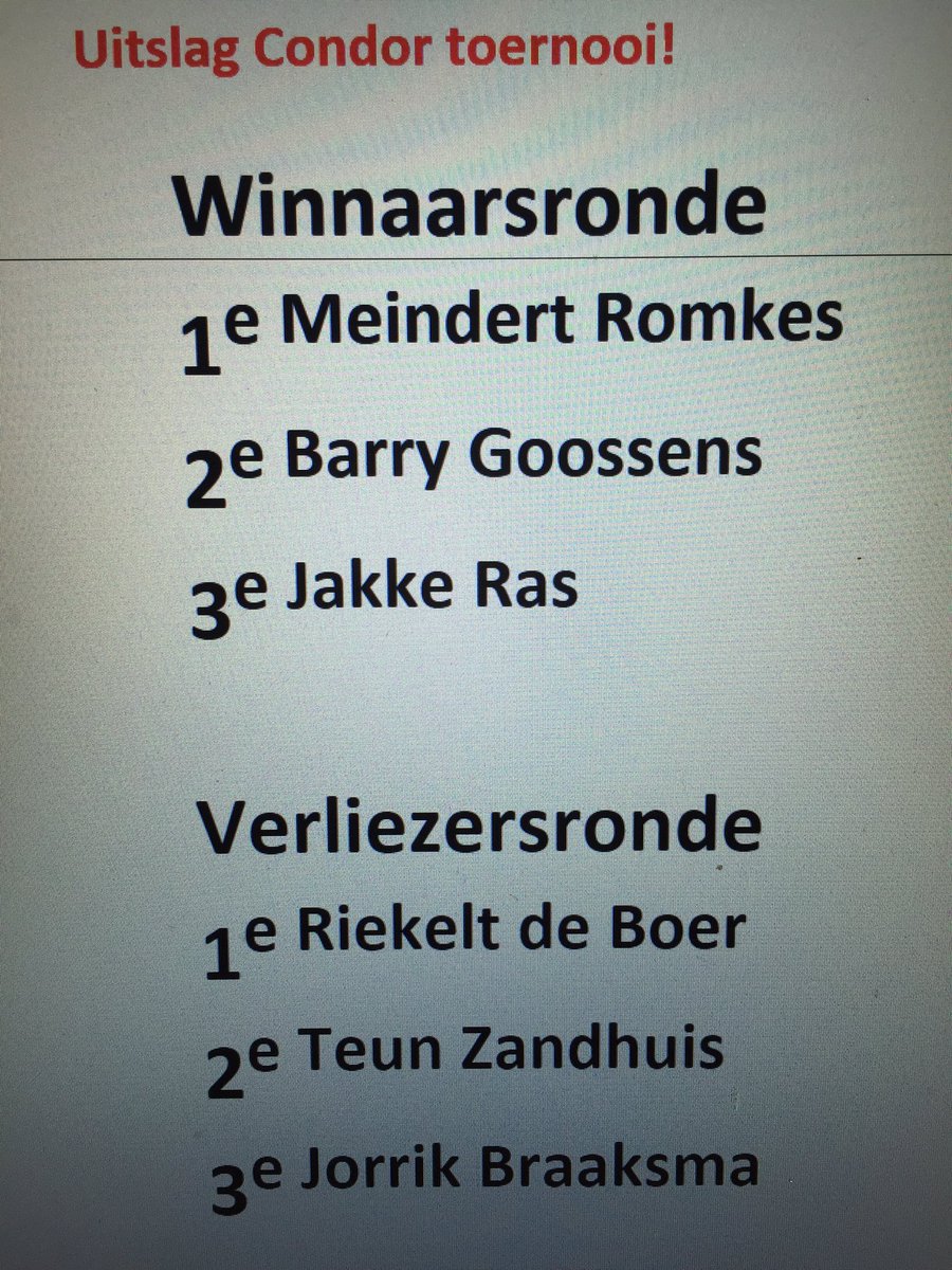 Meindert Romkes wint het geslaagde Condor bedrijfs toernooi ten koste van Barry Goossens! Iedereen bedankt!