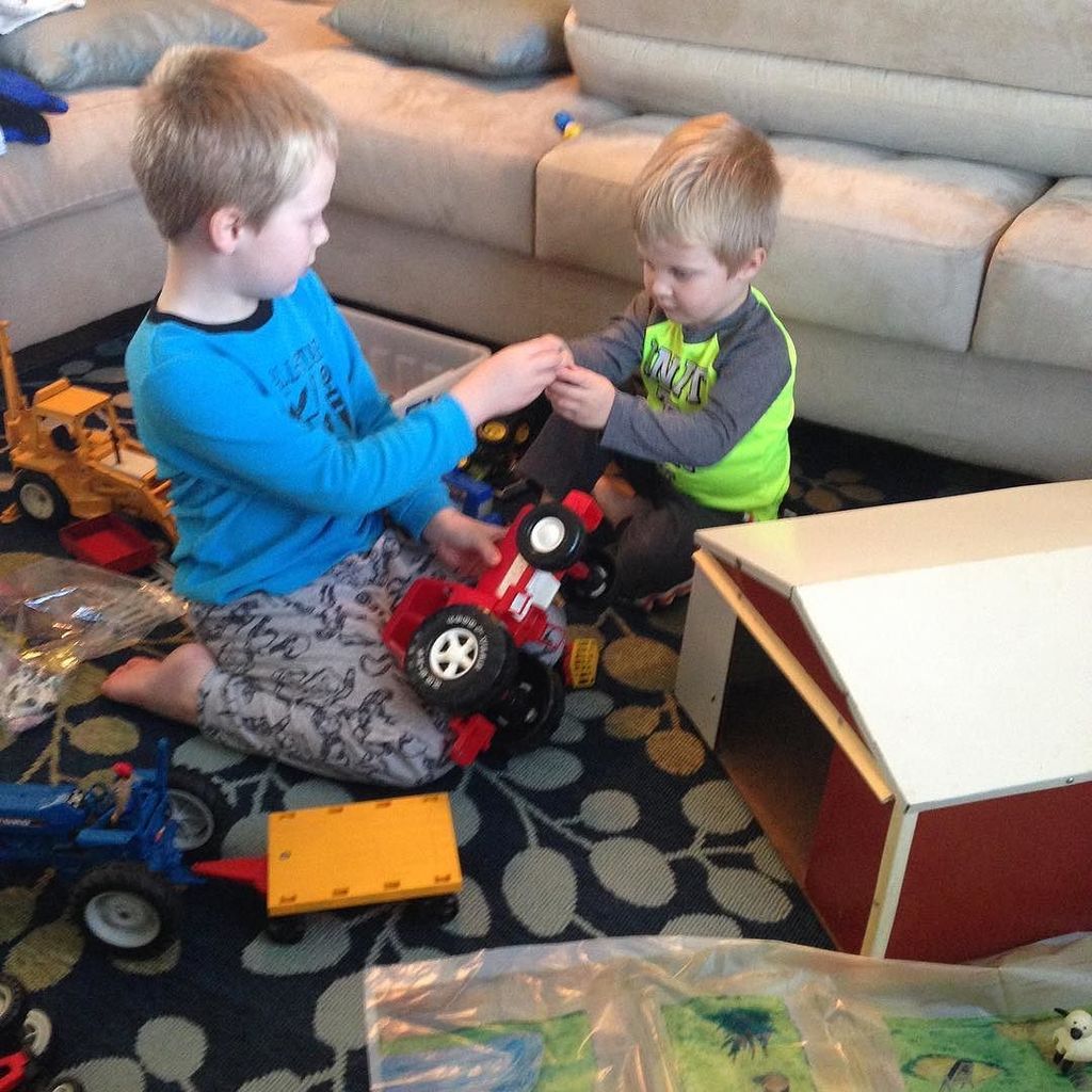 jaredpnorris's tweet photo. The boys playing with my old farm toys from when I was a kid. #metal #sharpcorners #tetnus #manstuff https://t.co/2dvvVvw80k