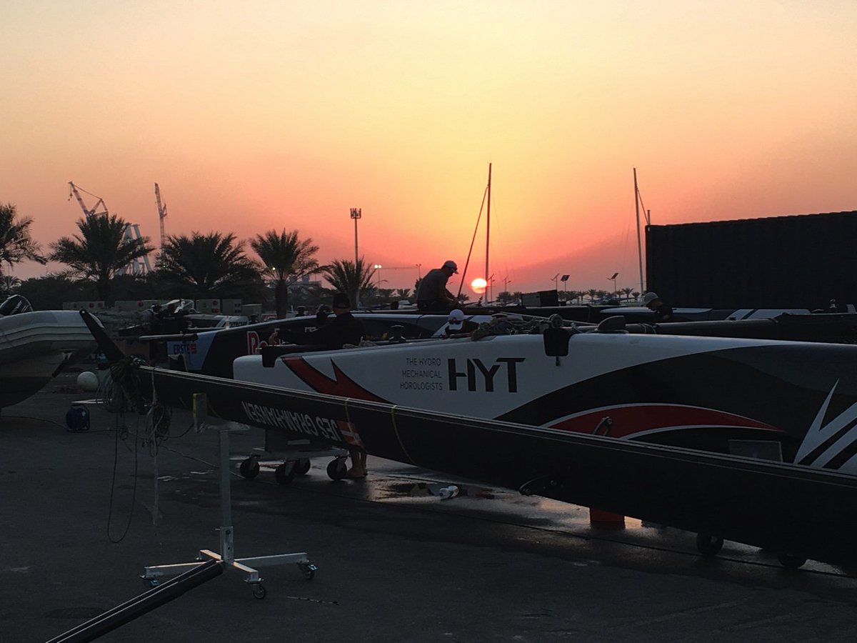 Some long hours going into preparing boats for 2016 Extreme Sailing Series #extremesailing #gc32 #dubai
