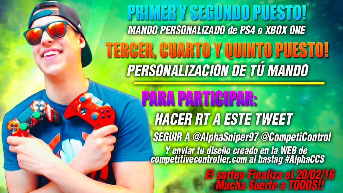AlphaSniper97 (@alphasniper97) on Twitter photo 🎊 MEGA SORTEO!! 🎊
▶ Sigue a <a href="/Alphasniper97/">AlphaSniper97</a> y a @CompetiControl 😊
▶ Haz RT 👀
▶ Y publica tu diseño en #AlphaCCS 🙈 🎊 MEGA SORTEO!! 🎊
▶ Sigue a <a href="/Alphasniper97/">AlphaSniper97</a> y a @CompetiControl 😊
▶ Haz RT 👀
▶ Y publica tu diseño en #AlphaCCS 🙈