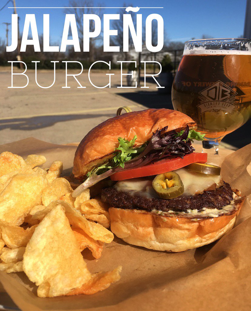DiamondBearBeer's tweet photo. Today's #Saturday sandwich is a jalapeño burger!! #EatLocalLR https://t.co/dxWzDRpYib