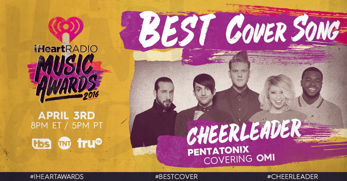 iHeartRadio's tweet photo. Congrats @PTXofficial, you are nominated for #BestCover at the #iHeartAwards for #Cheerleader! RT TO VOTE. https://t.co/iqbuD7fzu3