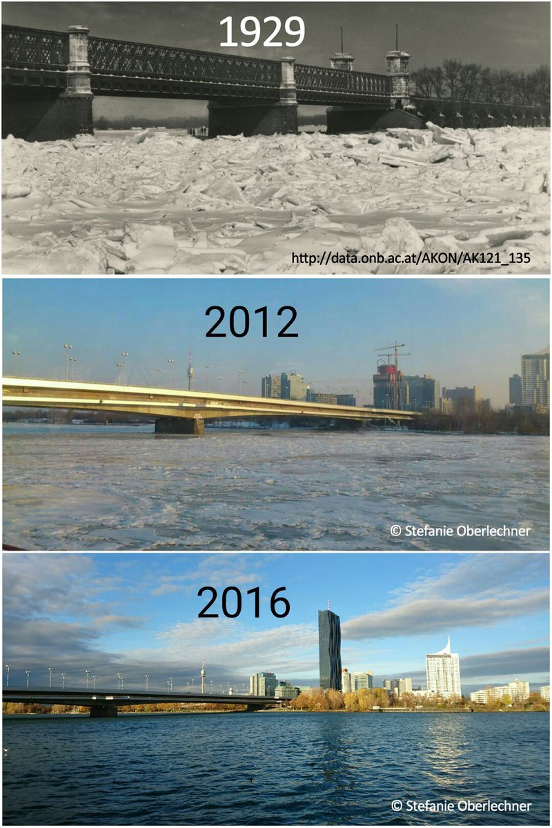Der Februar im Wandel der Zeit. Dieselbe Perspektive 1929, 2012 und 2016. #eisstoss #donau #reichsbrücke