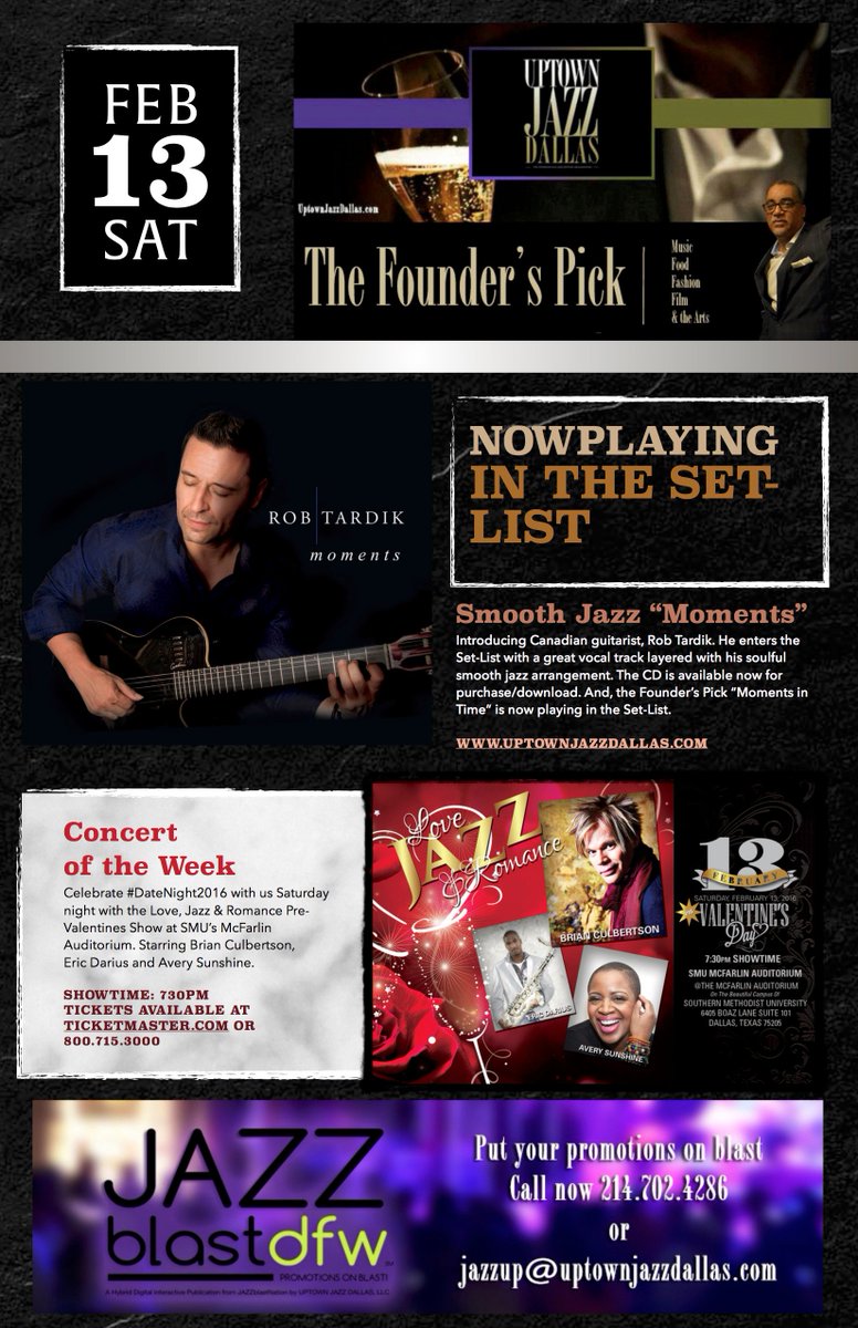 UptownJazzFest's tweet photo. Founder's Pick of the Weekend. #DateNightDFW and More! https://t.co/fQmMLDQN33 @RobTardik #Valentinesweekend https://t.co/NnSdpeEB4F
